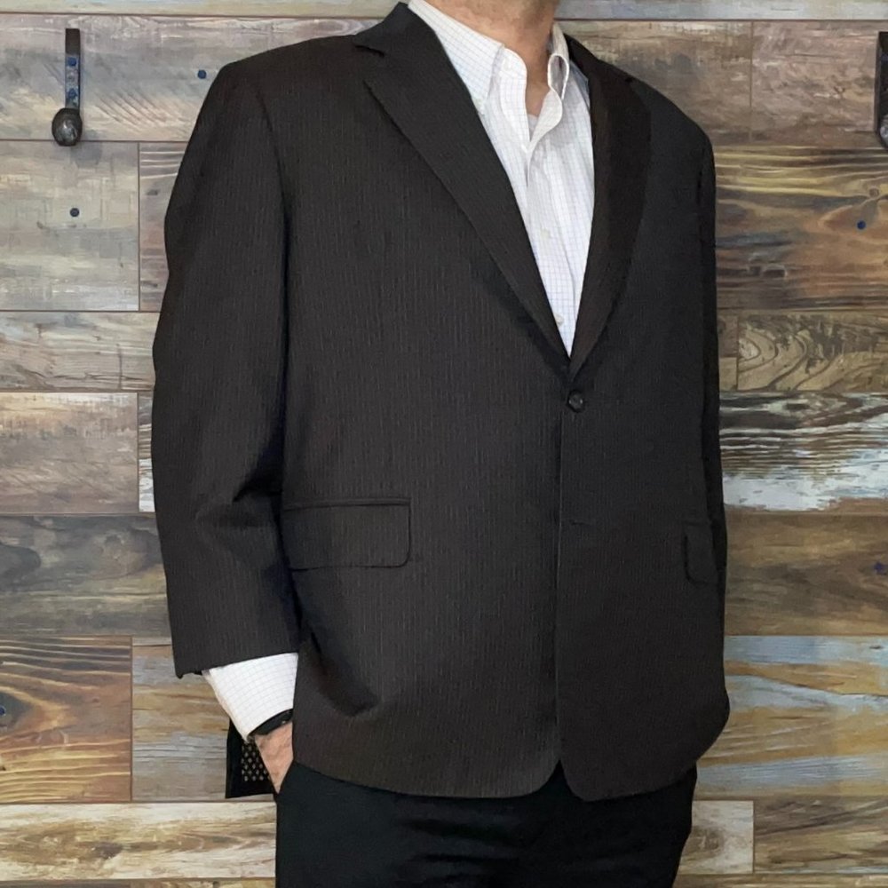 Vitale Barberis Paul Changs Wool Brown Striped Dual Vent Blazer Sport Jacket 52R